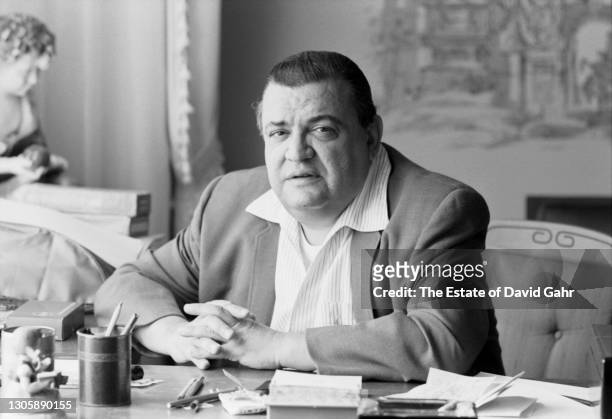 American writer and screenwriter Mario Puzo poses for a portrait on February 27, 1969 at his home in Bayshore, Long Island, New York. Mario Puzo is...