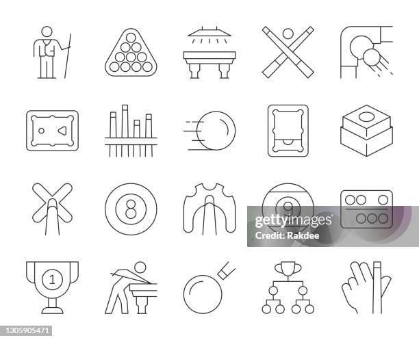 snooker and pool - thin line icons - snooker stock illustrations