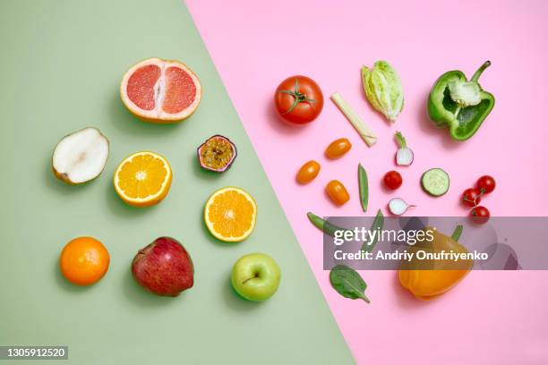 flay lay colourful assorted vegan food still life - food flatlay stock pictures, royalty-free photos & images