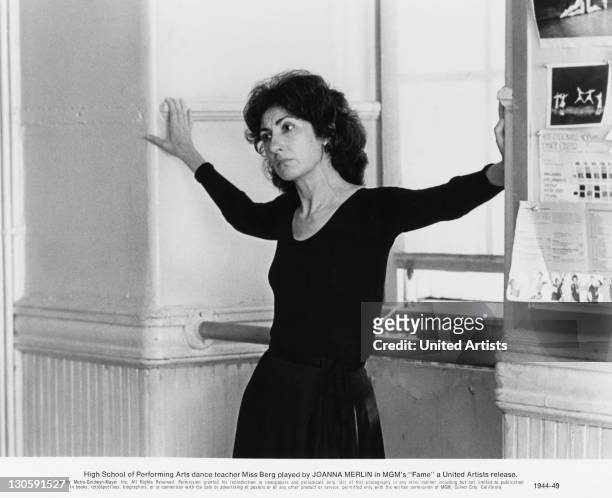 American actress Joanna Merlin, as dance teacher Miss Berg, in a scene from 'Fame', directed by Alan Parker, 1980.