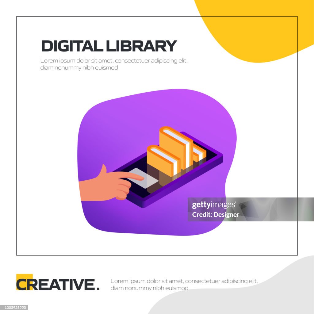 Digital Library Concept Vector Illustration For Website Banner ...