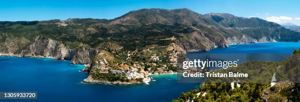 the quaint small beach town of assos asos on the greek island kefalonia is picture perfect greece - plaka stock pictures, royalty-free photos & images