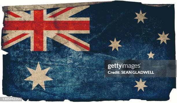 australian grunge flag poster - australische flagge stock-fotos und bilder