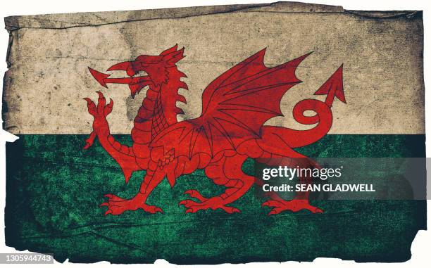 welsh grunge flag - welsh flag stock pictures, royalty-free photos & images