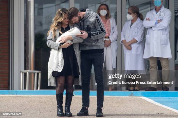 The singer Edurne and the football soccer David de Gea present their daughter Yanay on March 07, 2021 in Madrid, Spain.