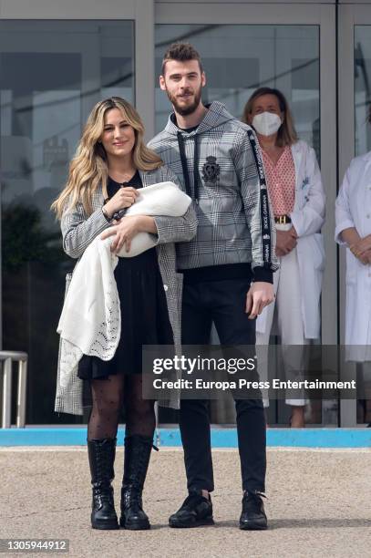 The singer Edurne and the football soccer David de Gea present their daughter Yanay on March 07, 2021 in Madrid, Spain.