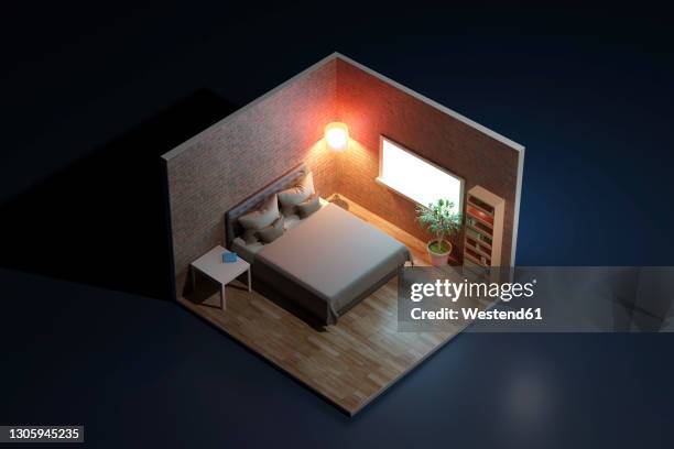 illustrations, cliparts, dessins animés et icônes de three dimensional render of corner of furnished bedroom - chambre vide