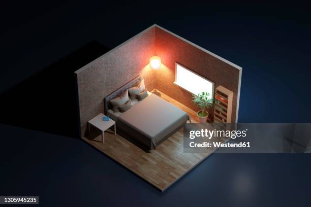 stockillustraties, clipart, cartoons en iconen met three dimensional render of corner of furnished bedroom - slaapkamer
