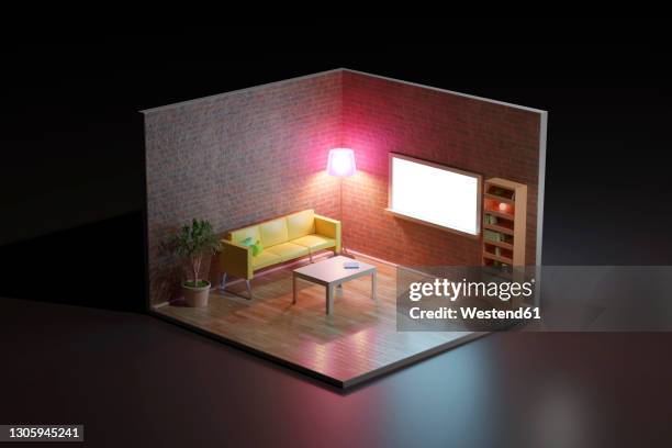 illustrations, cliparts, dessins animés et icônes de three dimensional render of corner of furnished living room - coin stock illustrations