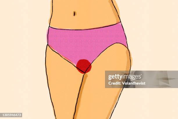 menstruation blood stain on panties, digital illustration - period blood foto e immagini stock