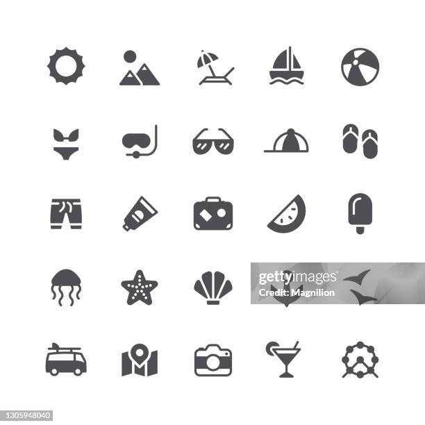 sommer-flat icons set - badebekleidung stock-grafiken, -clipart, -cartoons und -symbole