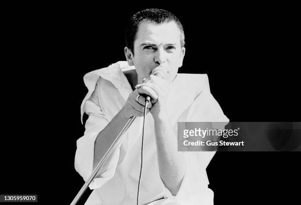 Peter Gabriel performs on stage at Battersea Park, London, England, on September 16th 1978. He was performing at The Stranglers' 'Power in the Park'...
