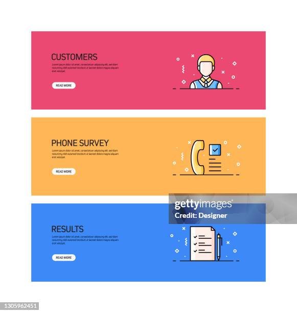 survey and testimonials related web banner design, modern vector illustration - client appreciation stock illustrations