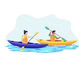 Couple kayaking together illustration