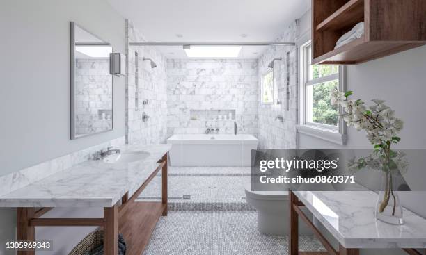 badezimmer in new luxury home - luxury bathroom stock-fotos und bilder