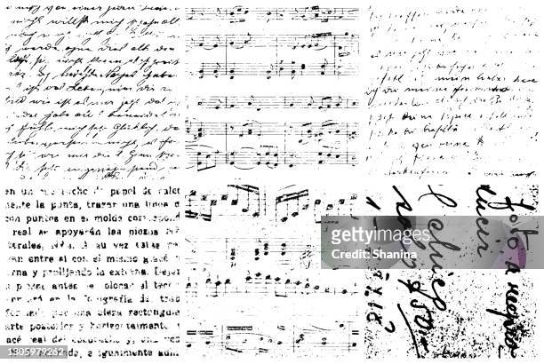 set of written paper textures backgrounds - music notes stock illustrations