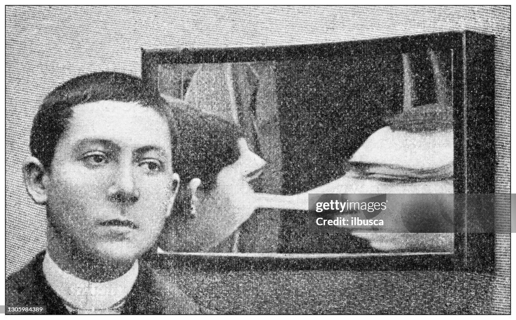 Antique black and white photograph: Distorting mirror