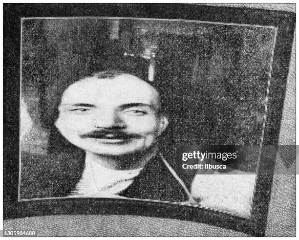 antique black and white photograph: distorting mirror - of deformed people stock illustrations