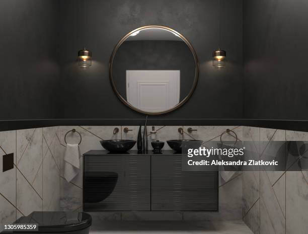 豪華黑色浴室 - 浮華 個照片及圖片檔