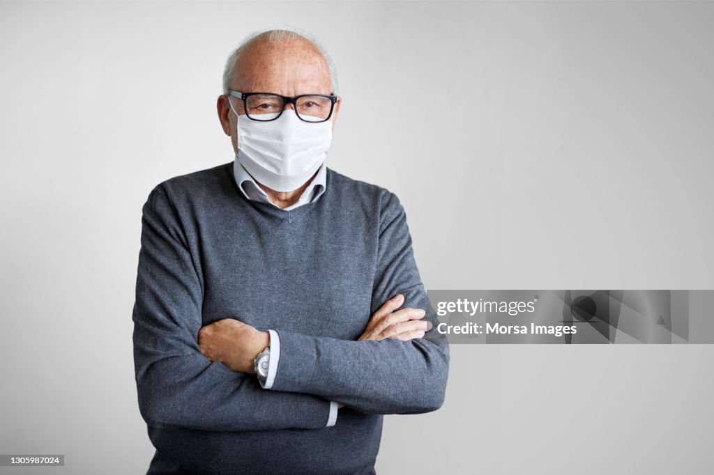 Spanish Senior Man In Face Mask During COVID-19