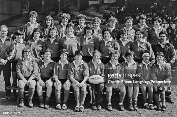 The United States team posed together with their coaching staff prior to playing England in the final of the 1991 Women's Rugby World Cup tournament...
