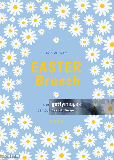 easter invitation template with daisy frame. - easter flowers stock illustrations