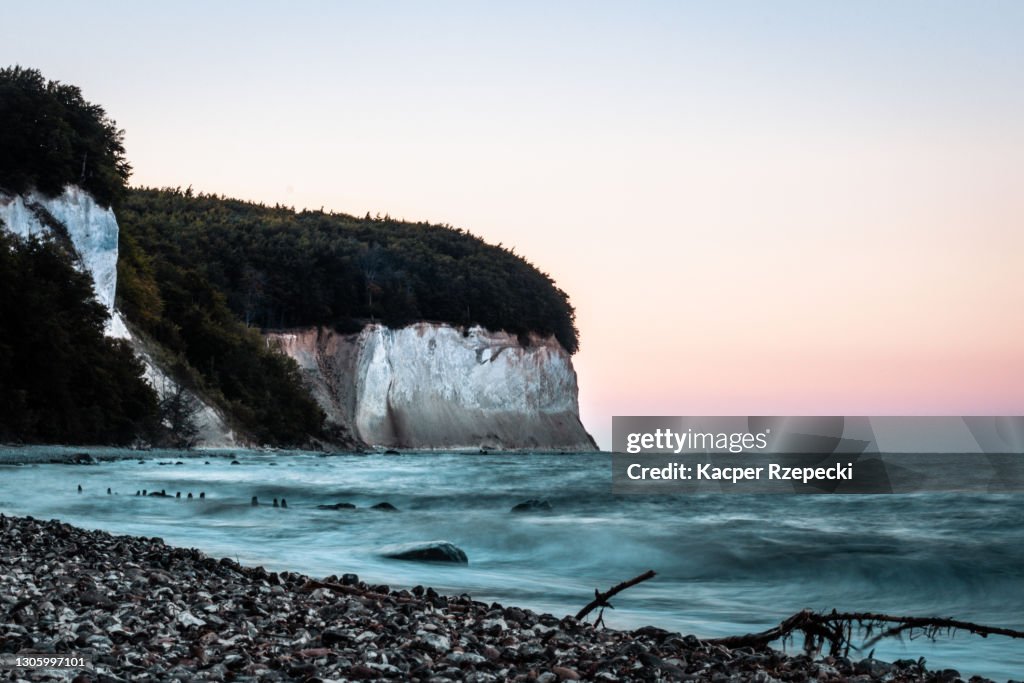 Long exposure of the Baltic sea and cliffs in Rügen island