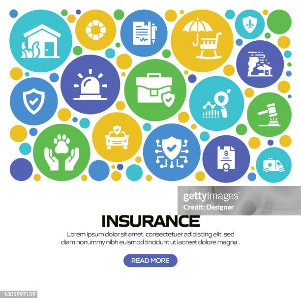 insurance and protection related banner design with icons - block form stock illustrations