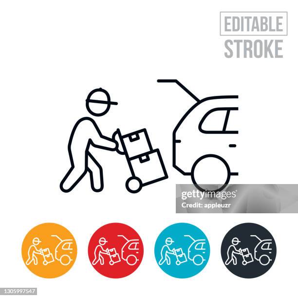 package delivery to nearby vehicle thin line icon - editable stroke - essential services icons stock illustrations