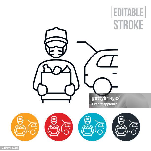 curbside pickup thin line icon - editable stroke - picking up groceries stock illustrations
