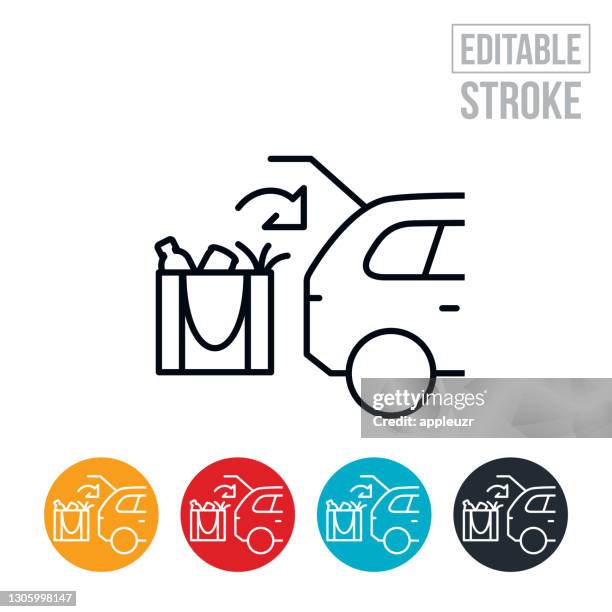 curbside pickup thin line icon - editable stroke - loading groceries stock illustrations