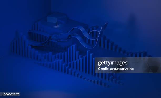 3d image of scenario of charts and bars in blue background - 3d data bars stock-fotos und bilder