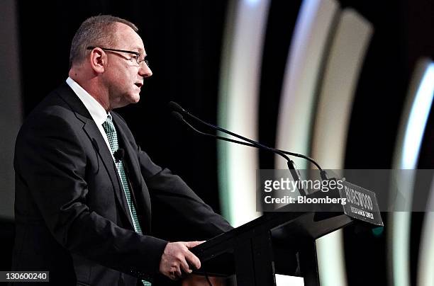 Mark Cutifani, chief executive officer of AngloGold Ashanti Ltd., speaks at the Commonwealth Business Forum in Perth, Australia, on Thursday, Oct....