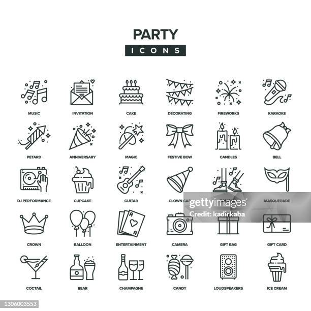 stockillustraties, clipart, cartoons en iconen met party line icon set - kunst cultuur en vermaak