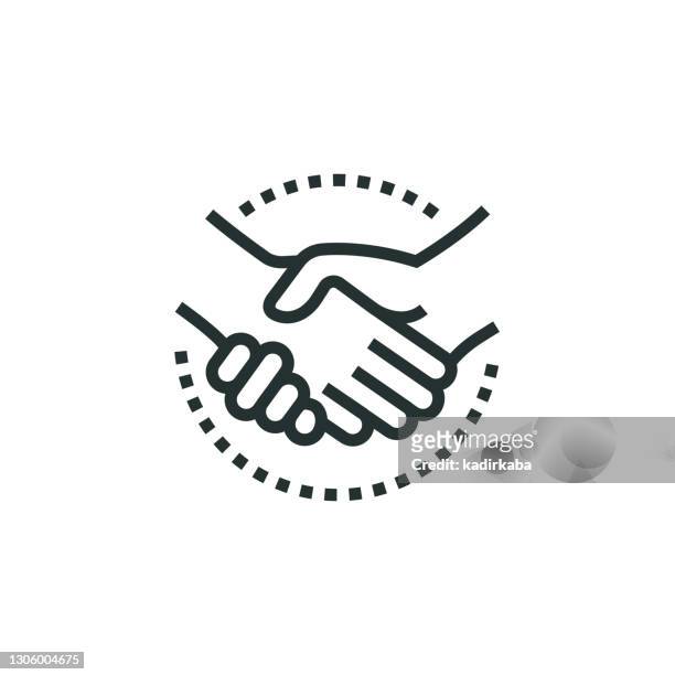 handshake line icon - shaking stock illustrations