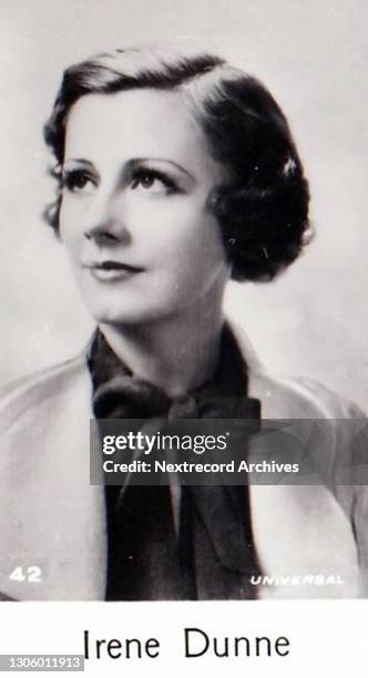 Postage stamp sized miniature collectible tobacco or cigarette card, 'Film Stars' 8th series, published in 1940 by C T Bridgewater depicting...