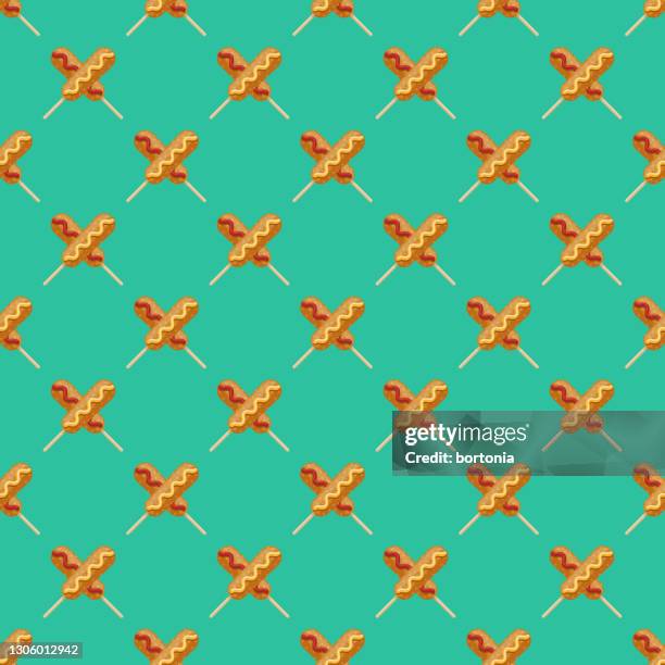 corn dog pattern - mustard sauce stock illustrations
