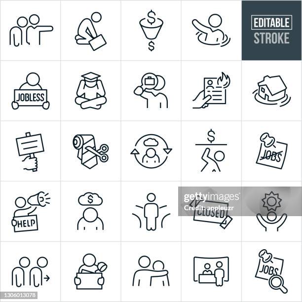 unemployment thin line icons - editable stroke - out of business stock illustrations