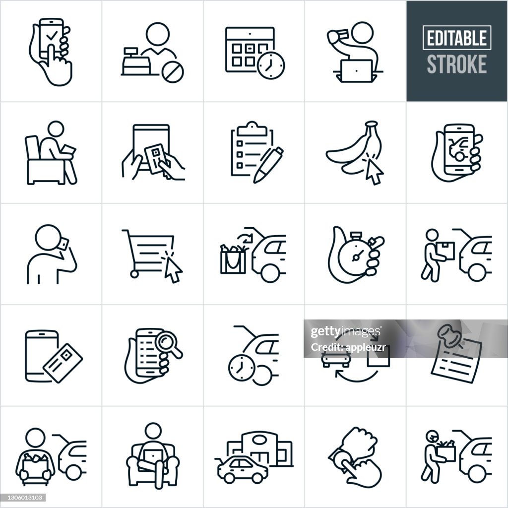 Online-Bestellung und Curbside Pickup Thin Line Icons - Editable Stroke