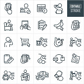 Online Ordering and Curbside Pickup Thin Line Icons - Editable Stroke