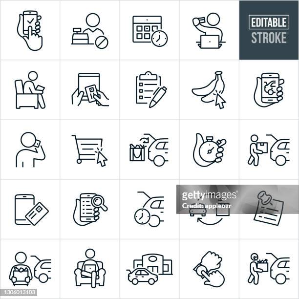 online ordering and curbside pickup thin line icons - editable stroke - shopping stock illustrations