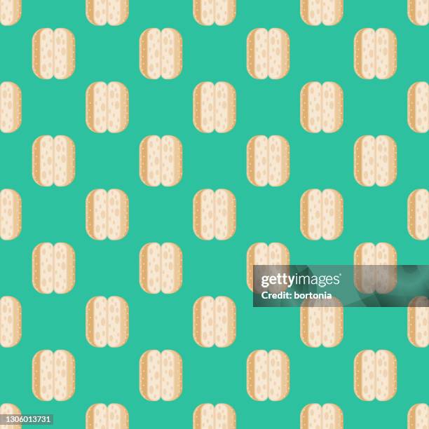 hot dog bun bread pattern - sesame seed bun stock illustrations