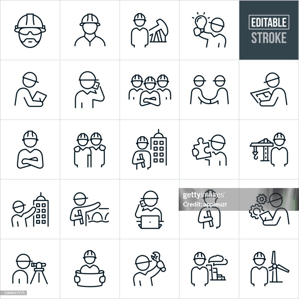 Engineers Thin Line Icons - Editable Stroke