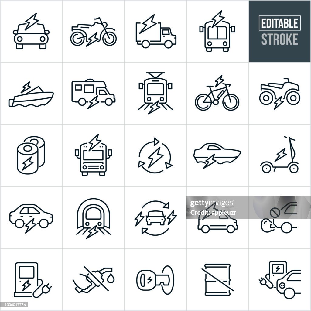 Electric Vehicles Thin Line Icons - Editable Stroke