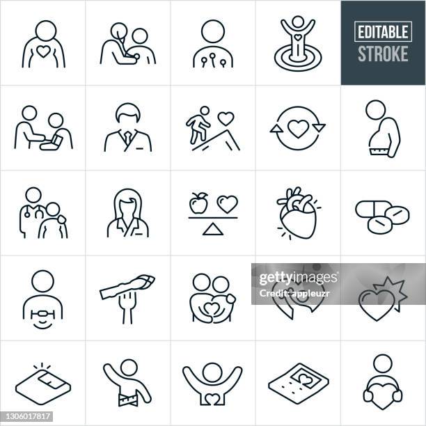 stockillustraties, clipart, cartoons en iconen met cardiologie thin line icons - bewerkbare beroerte - angina