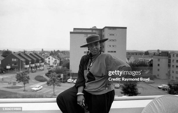 Singer Alyson Williams poses for photos on location during the V-103 FM Chicago USO Trans-Atlantic Jam in Stuttgart, West Germany in June 1990.