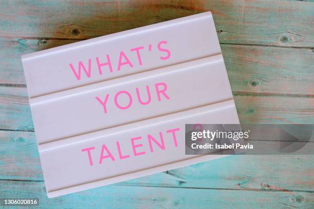 what's your talent? message in lightbox - light box stock-fotos und bilder