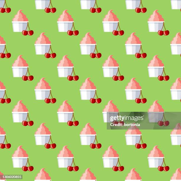 cherry ice cream pattern - yoghurt pot stock illustrations