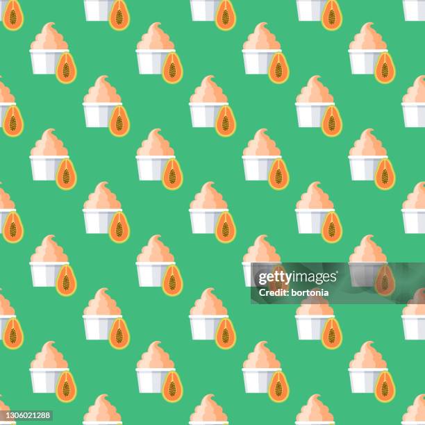 papaya ice cream pattern - yoghurt pot stock illustrations