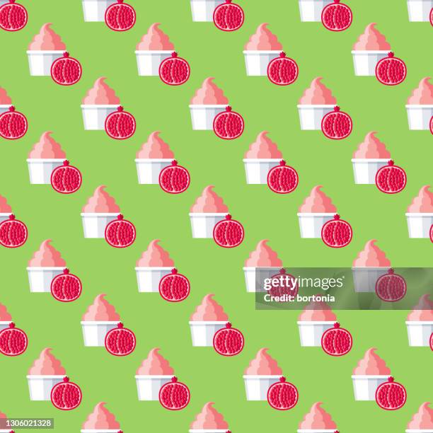 pomegranate ice cream pattern - yogurt container stock illustrations
